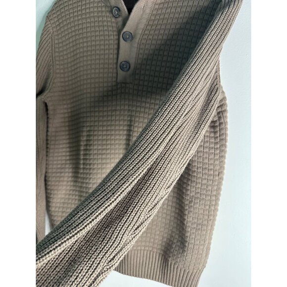 Men’s M Cable Knit Sweater Light Brown Button Neck Pullover Classic Fall Layer - Picture 5 of 6